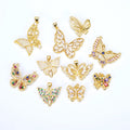 CZ8336 Mini 18K Gold Plated rainbow CZ Micro Pave Butterfly Charm Pendant Dainty Tiny Jewelry