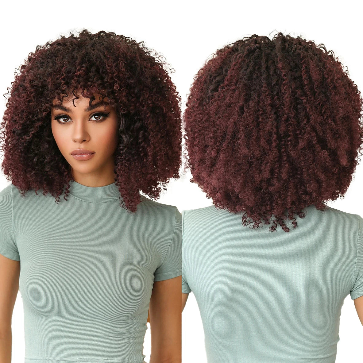Moq 1 Factory Wholesale Synthetic Wig With Bangs Jerry Wavy Hair Italian Wave Red Rose Red Synthetic Wig Soft Wool Without Glue