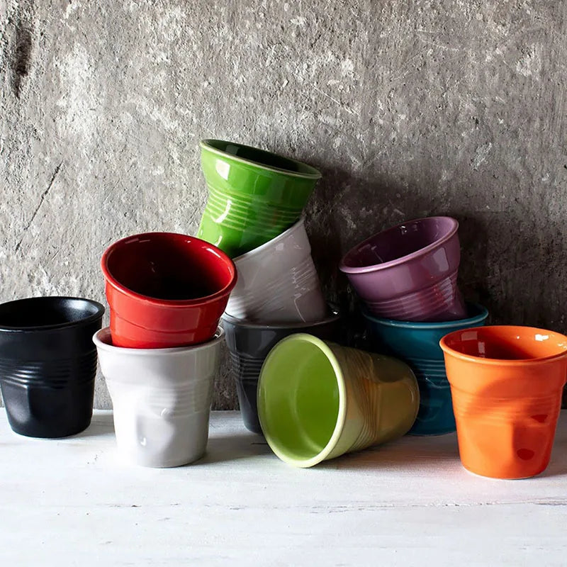 Irregular Crumple Ceramic Cup Hand Pinch Ceramic  Mugs Household Unique Water Cups