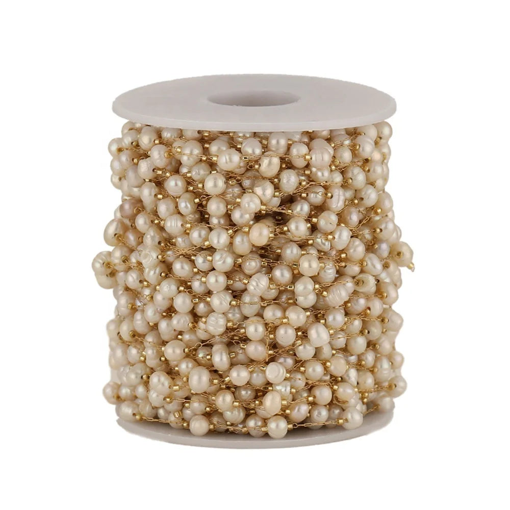 Stainless Steel 4-5mm/6-7mm Natural Pearl Gold Cross Chains for DIY Making Necklace Bracelet Jewelry Accessories