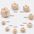 Geometric Wood Beads Octagon Faceted Hexagon Unfinished Wooden Loose Spacer Beads for Jewelry Making Home Farmhouse Decoration