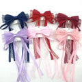 Wholesale Korean Sweet Designer Alloy Hair Clip with Long Ribbon Lace and Big Bow Satin Hair Grips Accessory for Girls