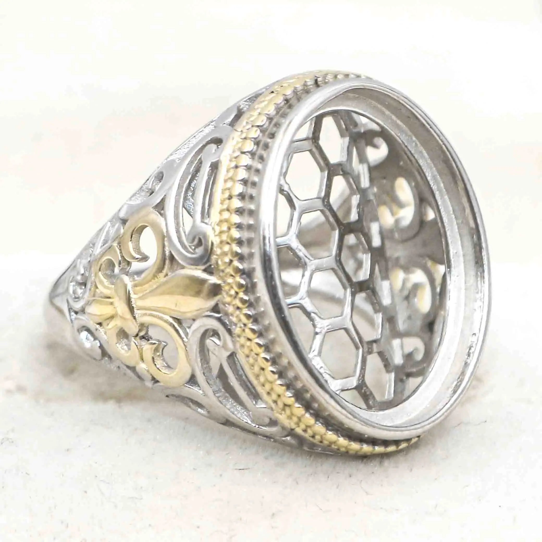 Sterling Silver 16*21mm Semi Mount Men's Ring Frame Empty Blank Bar Bezel Setting S925 Base Without Center Stone for DIY Inlay