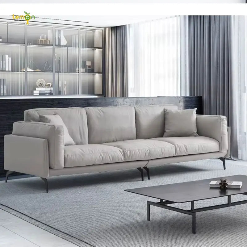 High Quality Living Room Sectional Leather Sofa with Soft Feather Cushions