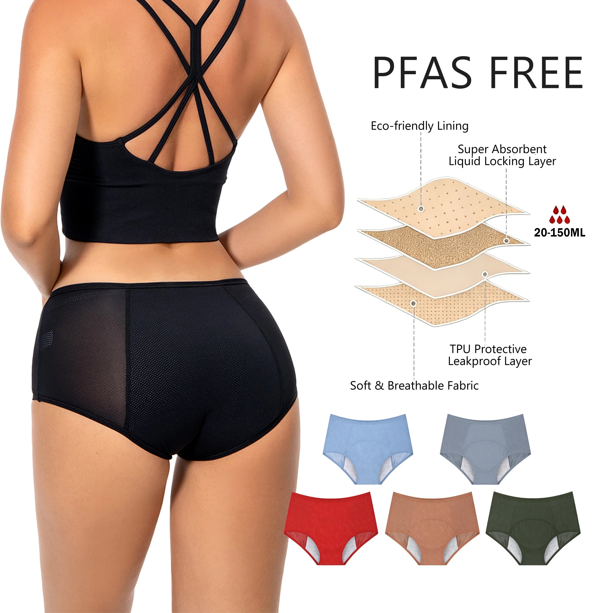 Shanhao OEM Super Breathable Mesh High Stretch Leakproof Menstrual Panties Light Flow PFAS-free Period Underwear for Women