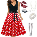 Black Polka Dot Vintage Women Summer Dress Pinup V Neck Rockabilly Party Dresses Knee-Length Vestidos  Robe Midi