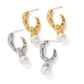 New Arrival Pearl CC Texture Geometric Cuff Earring Nontarnish Stainless Steel Gold Plated Hammer Lava Pearl Party Gift