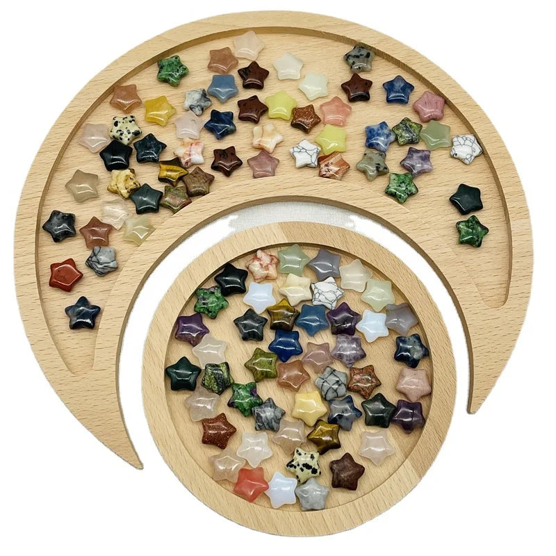 Wholesale Wooden Moon With Circle Tray Crystal Holder Display Round Tray