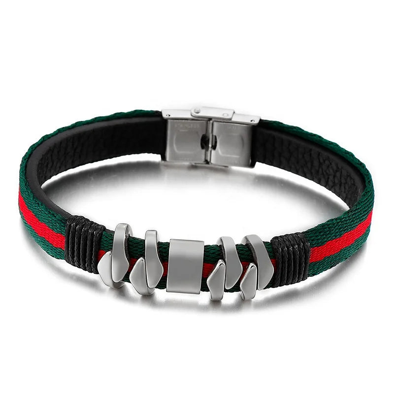 New Stainless Steel Jewelry Men's Cotton Rope Woven Double Personality Leather Bracelet