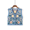 Colorful Machine Knit Embroidery Openwork Knit New Hollow Sleeveless V-neck Embroidered Vest Top Women's Vest