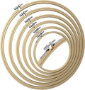 6-Piece Set of Fashionable Bamboo Circle Embroidery Hoops 4 to 10 Inch Round Wooden Ring for Cross Stitch Frame Accessories
