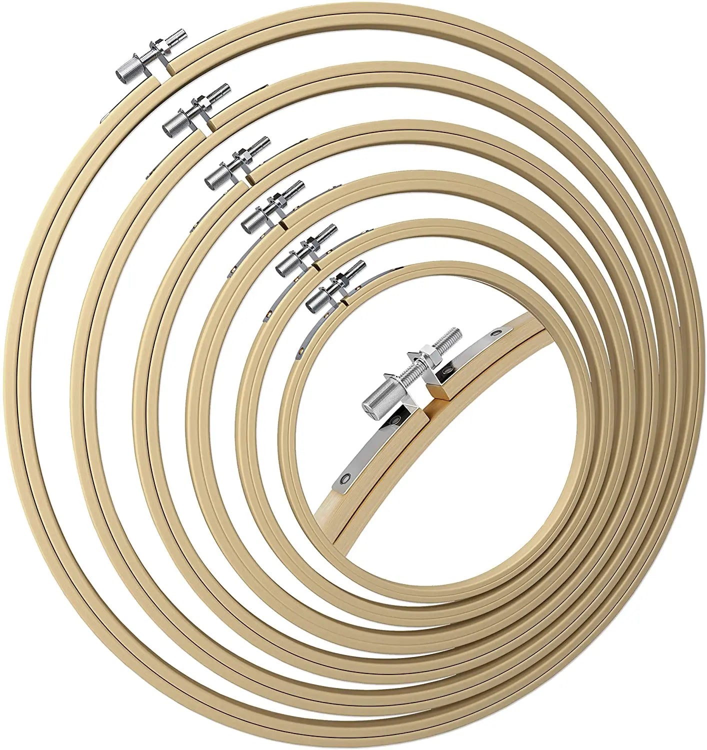 6-Piece Set of Fashionable Bamboo Circle Embroidery Hoops 4 to 10 Inch Round Wooden Ring for Cross Stitch Frame Accessories