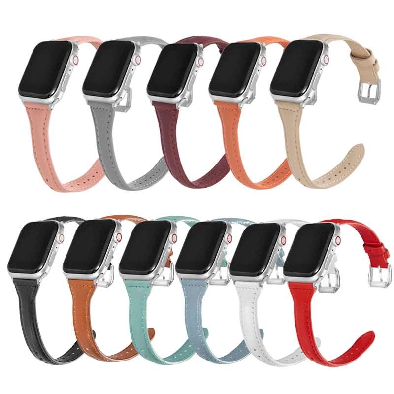 Wrist Band Slim Thin Crocodile Texture Leather Loop for Watch 38/40 & 42/44 Bracelet Strap for SE 6 5 4 3 2 1