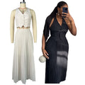 HK7555 Latest Design Summer Skirt Sets Women 2 Piece Outfits for Women Solid Color Halter Neck Vest Top and Pleated Skirt Set