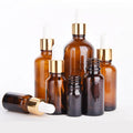Screen Printing Amber Glass Frosted Glass Essential Oil Bottles with Bamboo Dropper Bottle and Bamboo Pump