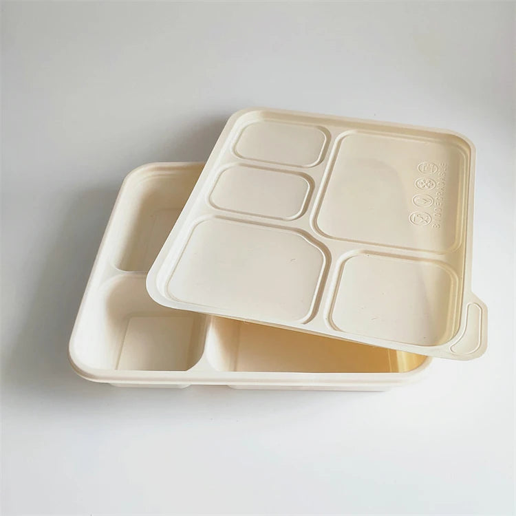 Corn Starch Food Tray 5 Compartment Meal Tray with Lid Corn Starch Made Cornstarch Food Box