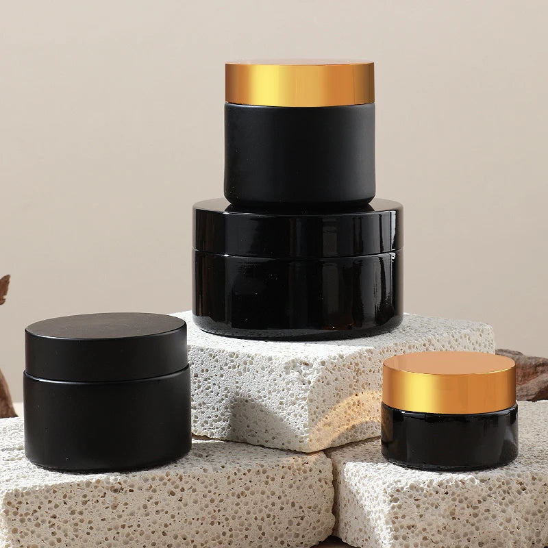 30g Multi-Functional Cosmetics Storage Container Black Glass Jar with Plastic Cap