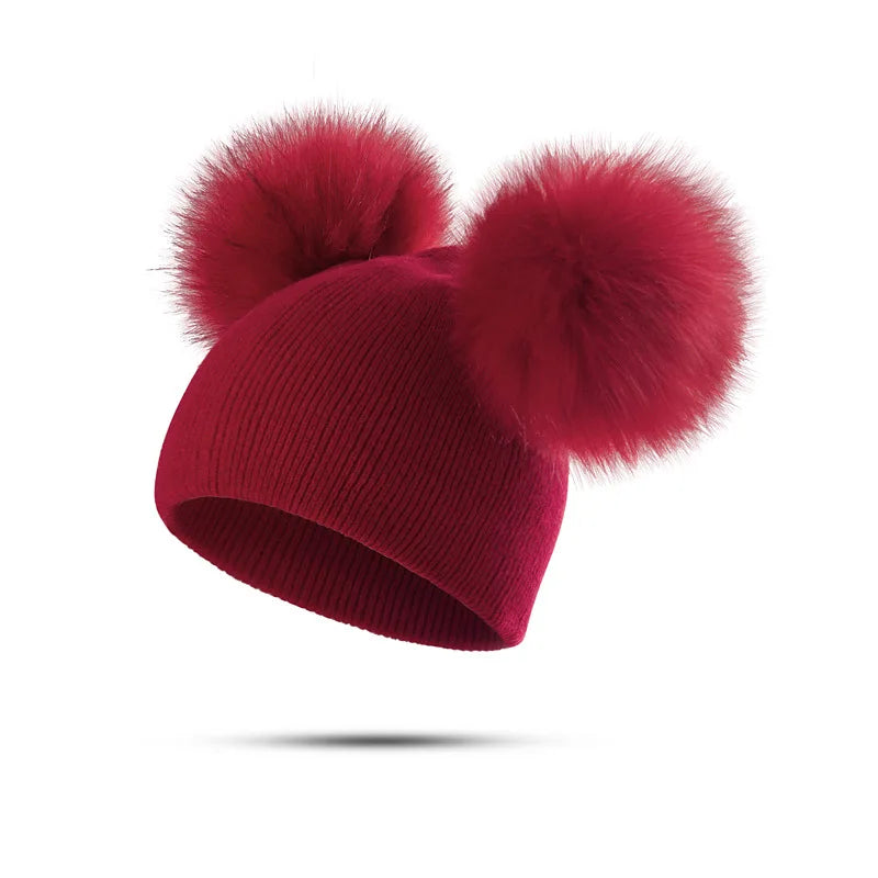 Factory Price Autumn and Winter Cute Baby Detachable Ins Hat Double Wool Pullover Warm Knit Hat