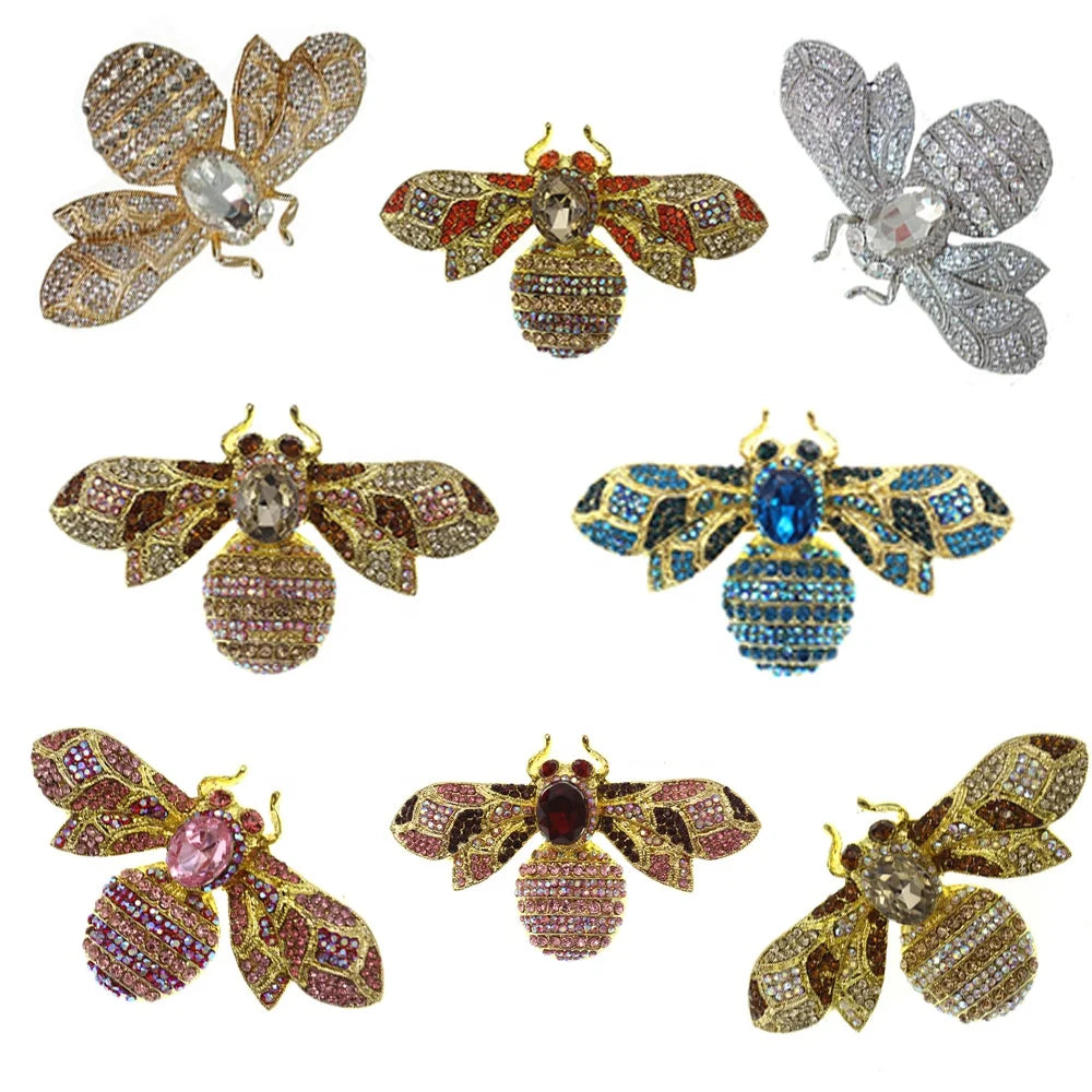 Fashion Jewelry Crystal Rhinestone 60mm/2.36inches Bee Brooches Pin Honeybee Hijab Brooch for Women Lady