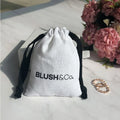 Custom logo Black Herringbone Drawstring  Lightweight White Natural Cotton Linern Jewelry Gift Packaging Drawstring Pouch