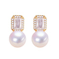 Fashion Jewelry Luxury Big Zircon Earrings Natural Freshwater Pearl Stud Earrings for Women
