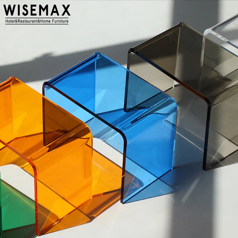 WISEMAX FURNITURE Minimalist Living Room Furniture Rectangle Acrylic Sofa Side Table Plastic Sofa Corner Table Stand Stool Chair