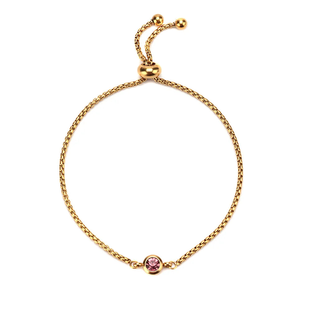 China Supplier Women Stainless Steel Adjustable Crystal Birthstone Bracelet