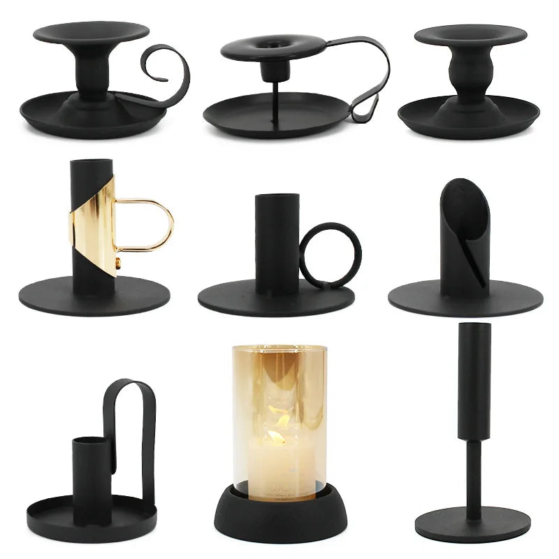European Style Iron Candlestick Wholesale Black Restaurant Metal Candle Holder Lanterns & Jars