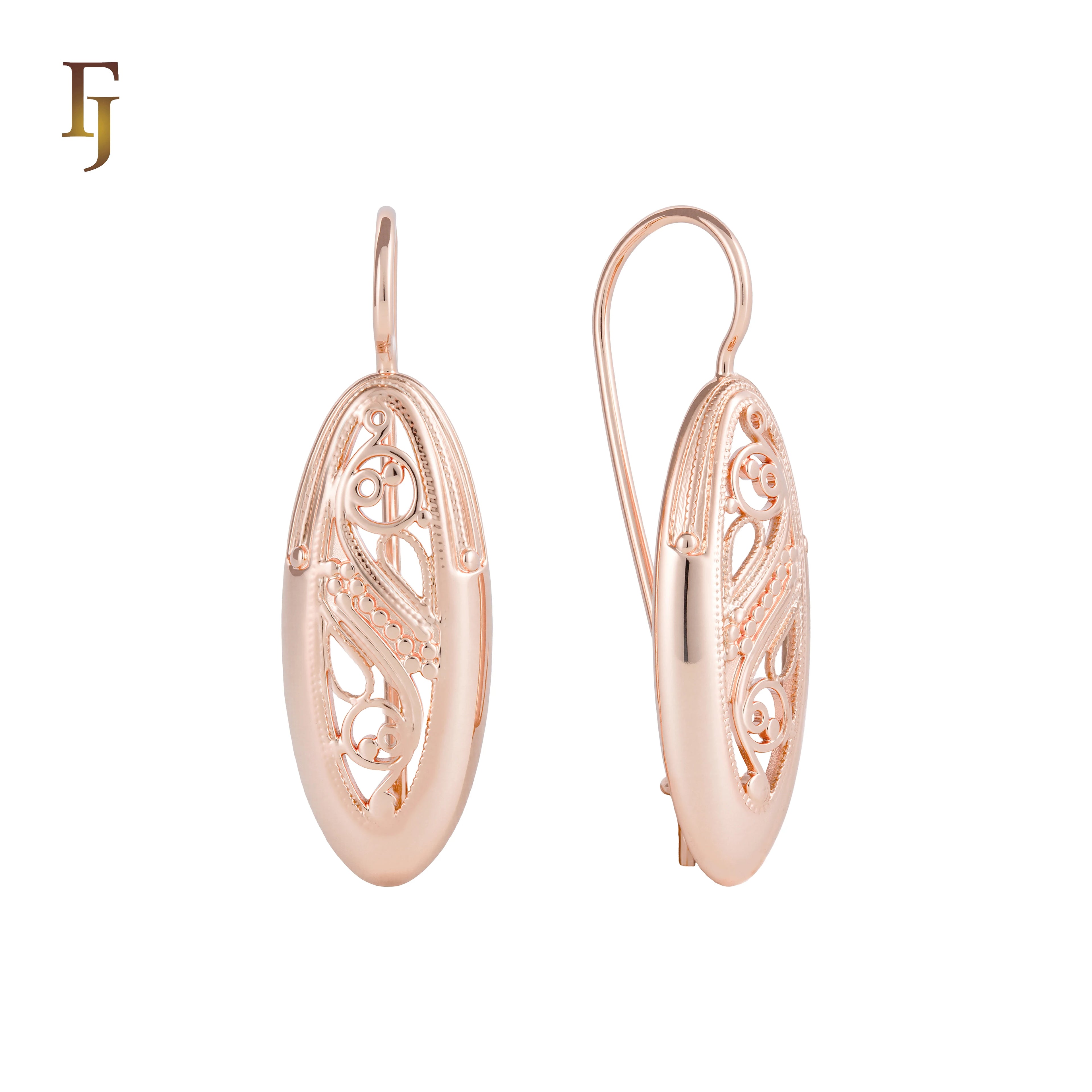 FJ Fallon Fashion Jewelry Wire Hook Earrings Plated in 585 Rose Gold Brass Based Ultra Pro