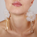 INS Fashion Women Bohemian Vocation Exaggerated Crystal Drop Earrings Transparent Organza Mesh Tassel Big Flower Earrings