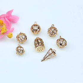 CZ8781 Tiny Little Mini 14k Gold Plated CZ Cubic Zirconia Hollow Out 3D Ball Filigree Cage Charm Pendant Cage Diamond Pendant