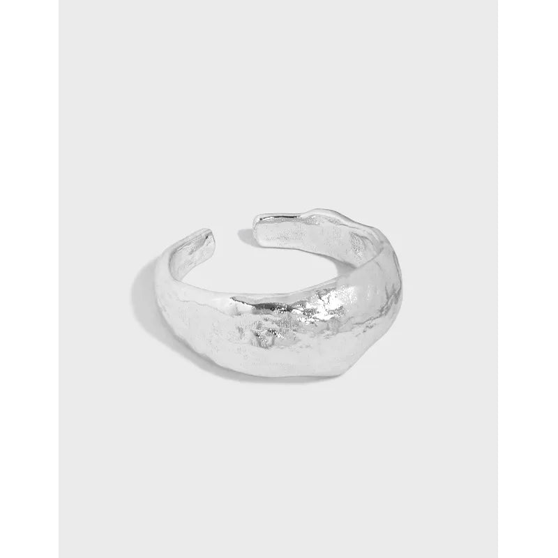 925 Sterling Silver Minimalist Smart Ring Irregular Melted Texture Fine Jewelry Rings Adjustable Fashion Rings for Women Gifts