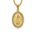 Olivia Gold Plated CZ Micro Pave Virgin Mary Religious Necklace Women Christian Jewelry Virgin Mary Pendant Necklace
