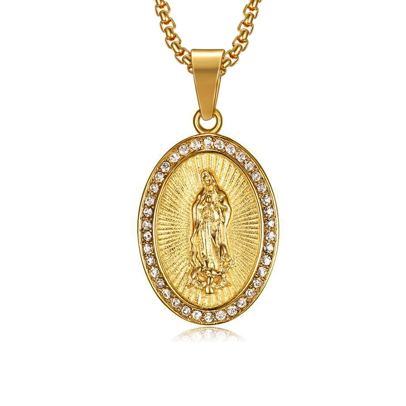 Olivia Gold Plated CZ Micro Pave Virgin Mary Religious Necklace Women Christian Jewelry Virgin Mary Pendant Necklace