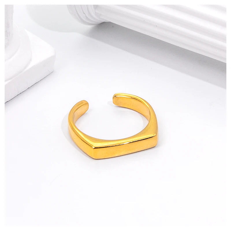 Powell 18K Gold Plated Minimalist Stainless Steel Chain Ring Adjustable Wedding or Engagement Jewelry for Women Wholesale