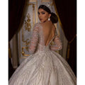 S0063H 2025 New Bride V-neck Lace Long-sleeved Heavy-duty Beaded Temperament Luxury Main Wedding Dress