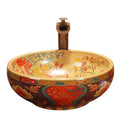Factory Wholesale Art Basin American Style Round Face Basin Bohemian Style Countertop Ceramic Retro Bathroom Sink MegaBDM