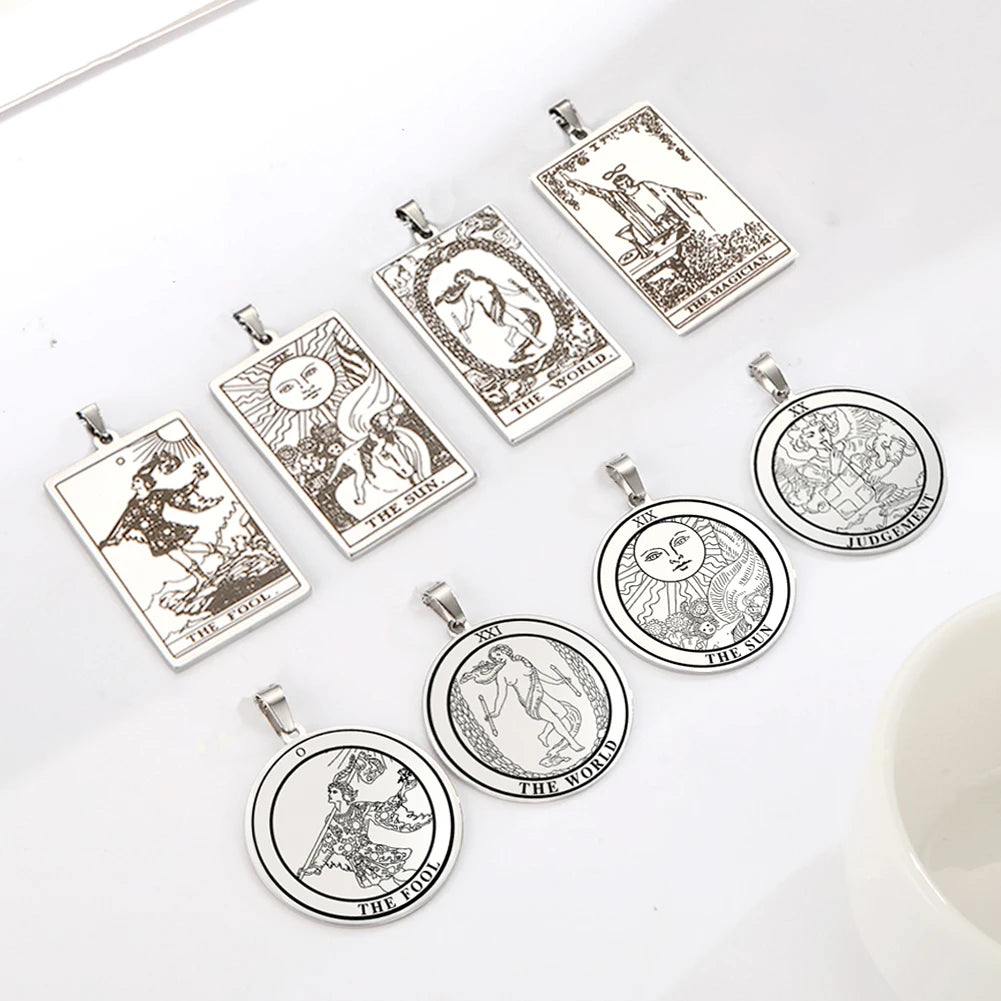 Tarot Stainless Steel Pendants for Necklace Keychain Tarot Cards Charms for Jewelry Making Vintage Amulet Accessories
