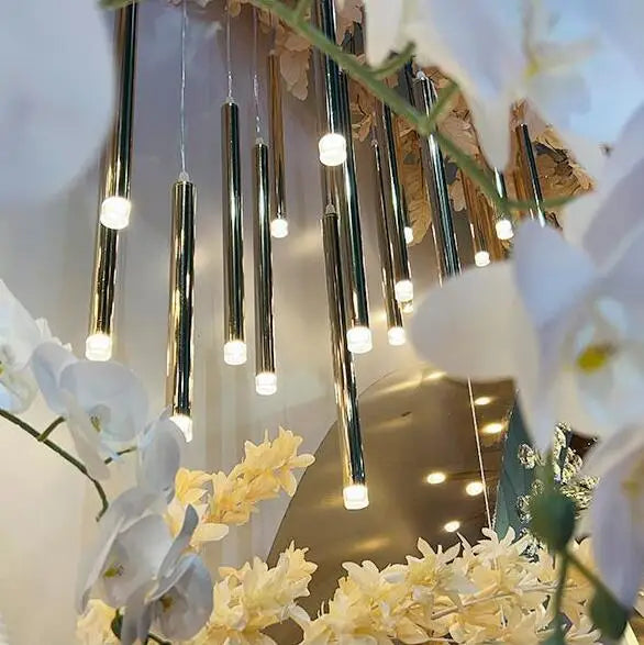 Iron Hanging Pendant Light with Metal Tube Led Chandelier Lighting for Hotel Kitchen Wedding Ceiling Decorations