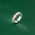 Dainty Enamel Daisy Flower 925 Sterling Silver Adjustable Open Ring for Women Girls
