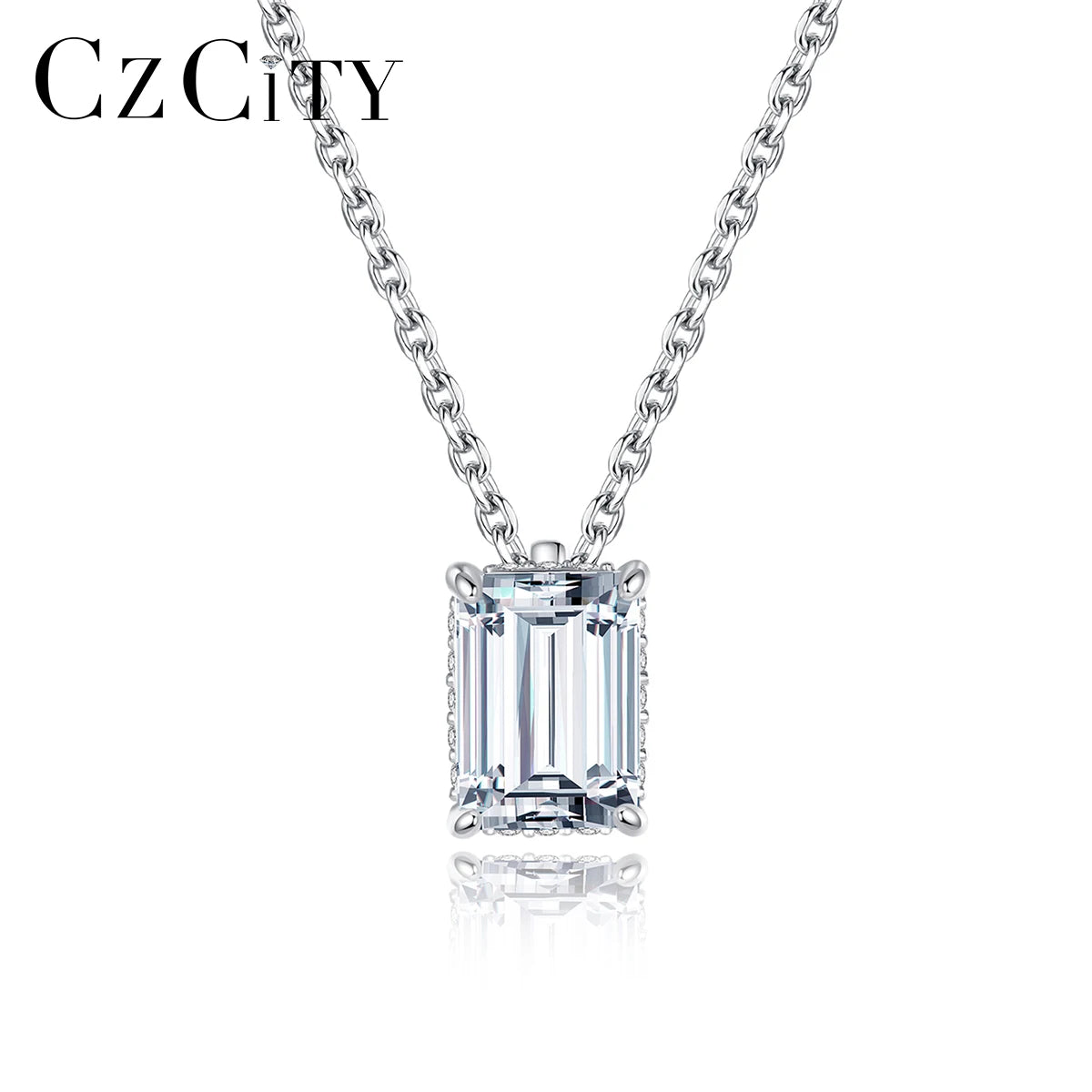 CZCITY 1CT Rectangle Moissanite VVS Pendant Charm Diamond Chain S925 Wholesale Jewelry Necklace