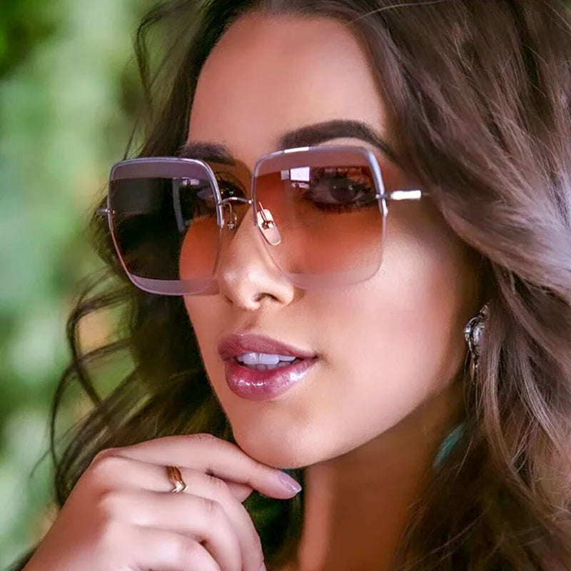 New Fashion Big Square Luxury Brand Safety Sunglasses Ocean Lens Metal Frame Women Sunglasses