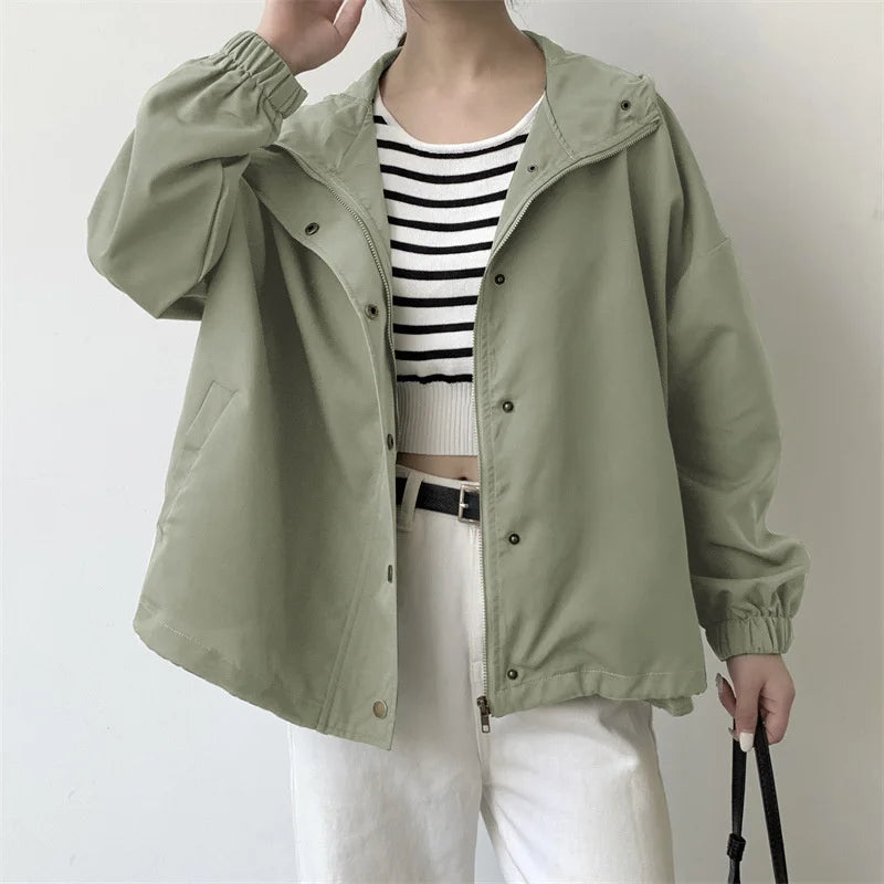 Premium Autumn Loose Casual Multifunctional Drawstring Design Short Hooded Women's Sports Jacket