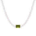 Nagosa Vintage Women Jewelry 925 Sterling Silver Freshwater Pearl Necklaces with Green Cubic Zirconia