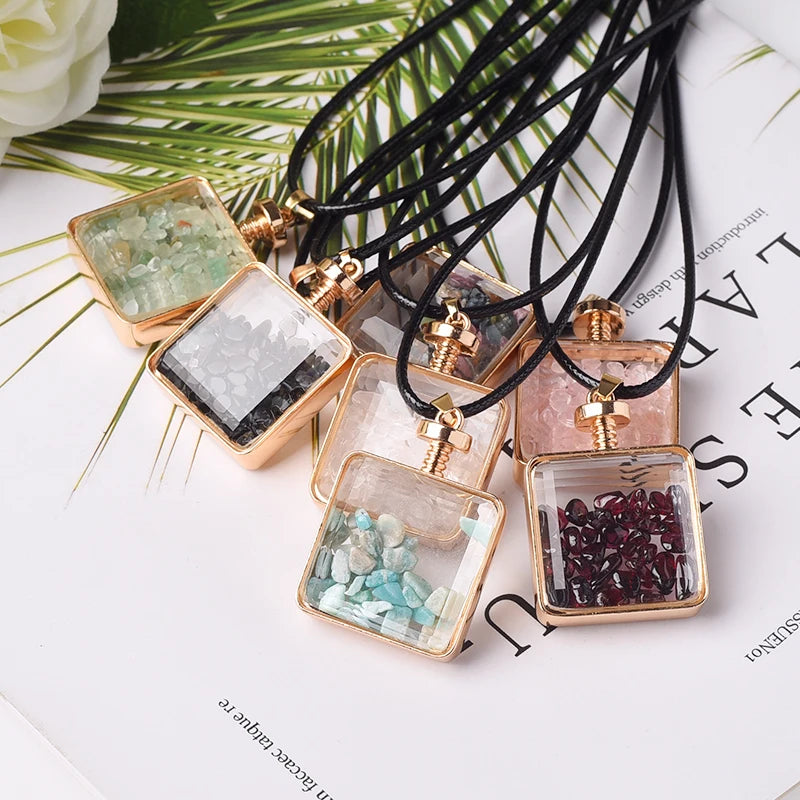 Amethyst Wish Bottle Healing Crystal Chips Natural Crushed Stone Beads Shaker Pendant Necklace for Women Girls