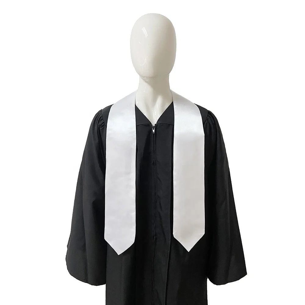 Adult Plain Satin White Graduation Stole Sublimation in Stock