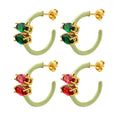 Designer Earrings Red Green Zircon Stainless Steel Oil Drop Ring Earrings for Women
