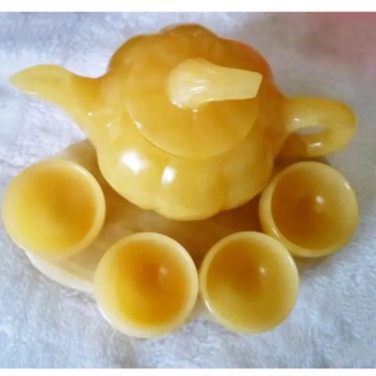 Chinese Traditional Yellow Jade Teapot and Cup Set Coffee and Tea Teapot Set