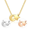 Fine Non Tarnish Silver Rose 18K Gold PVD Plating Stainless Steel Moon and Star Necklace Jewelry for Women