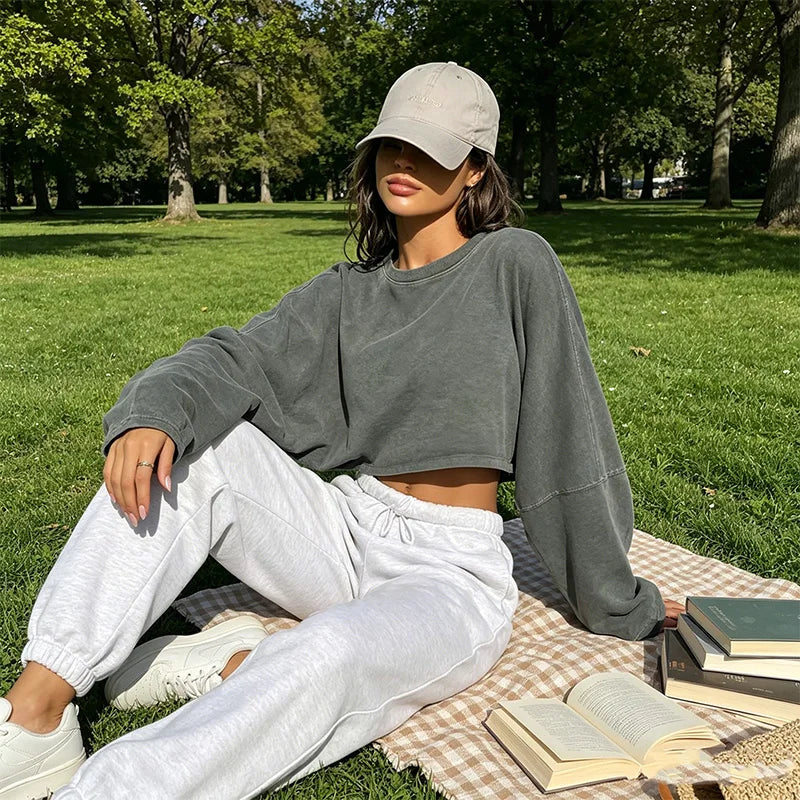 2026 New Custom LOGO New Design Autumn Soft Cotton Workout Long Sleeve Loose Fit Cropped Shirts for Women